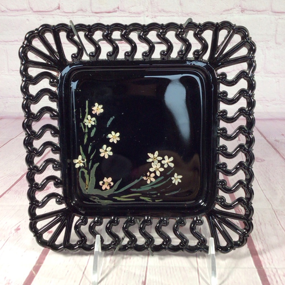 Vintage Westmoreland Square Peg Lace Edge Black Amethyst Plate